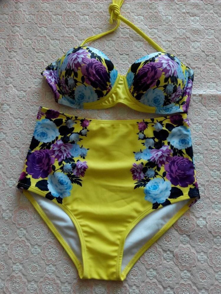 Conjunto De Biquíni Feminino Com Estampa Floral De Cintura Alta