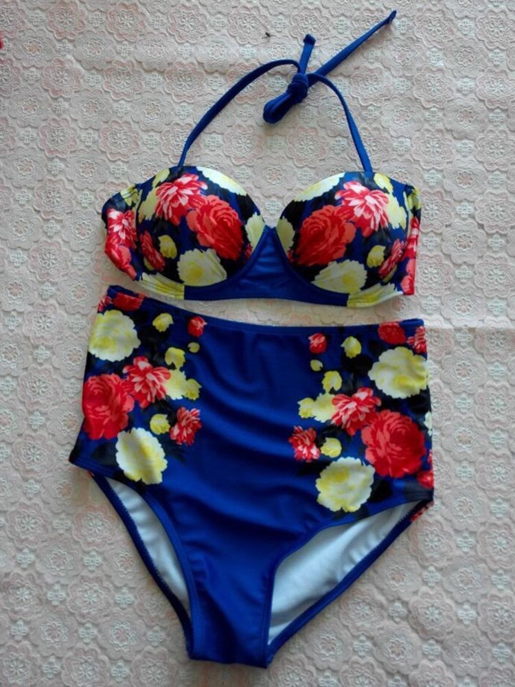 Conjunto De Biquíni Feminino Com Estampa Floral De Cintura Alta