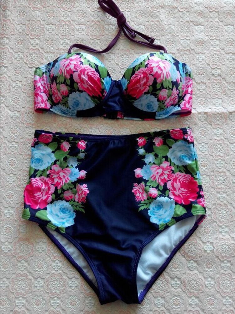 Conjunto De Biquíni Feminino Com Estampa Floral De Cintura Alta