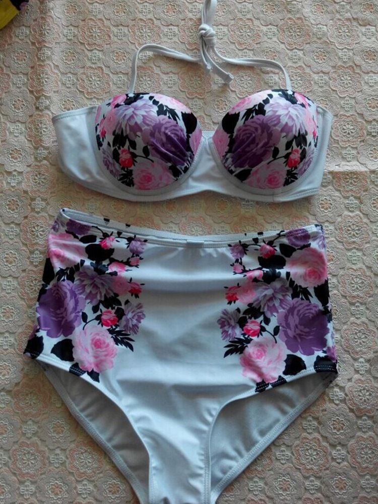 Conjunto De Biquíni Feminino Com Estampa Floral De Cintura Alta