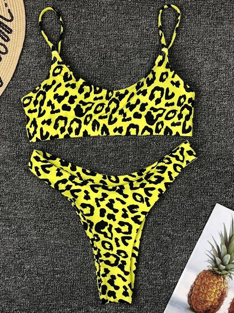 Conjunto De Biquíni Feminino Com Estampa De Leopardo