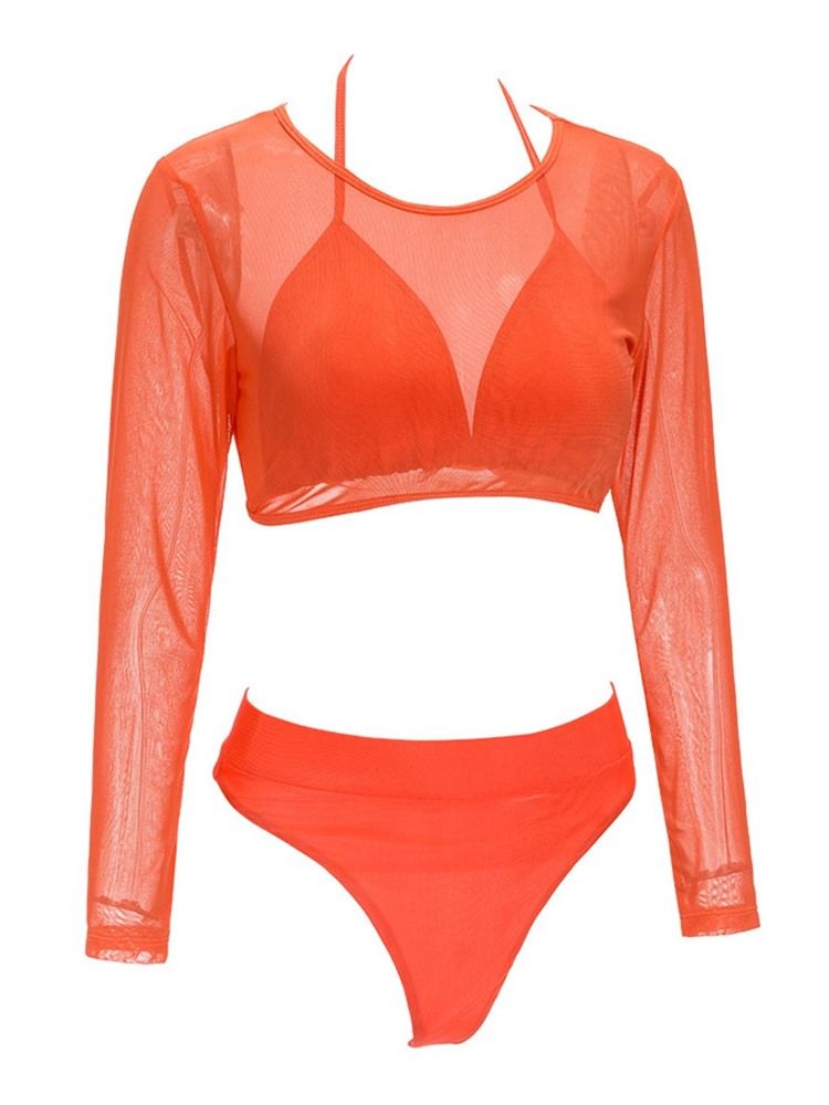 Conjunto De Biquíni Feminino Liso De Cintura Alta Com 3 Peças