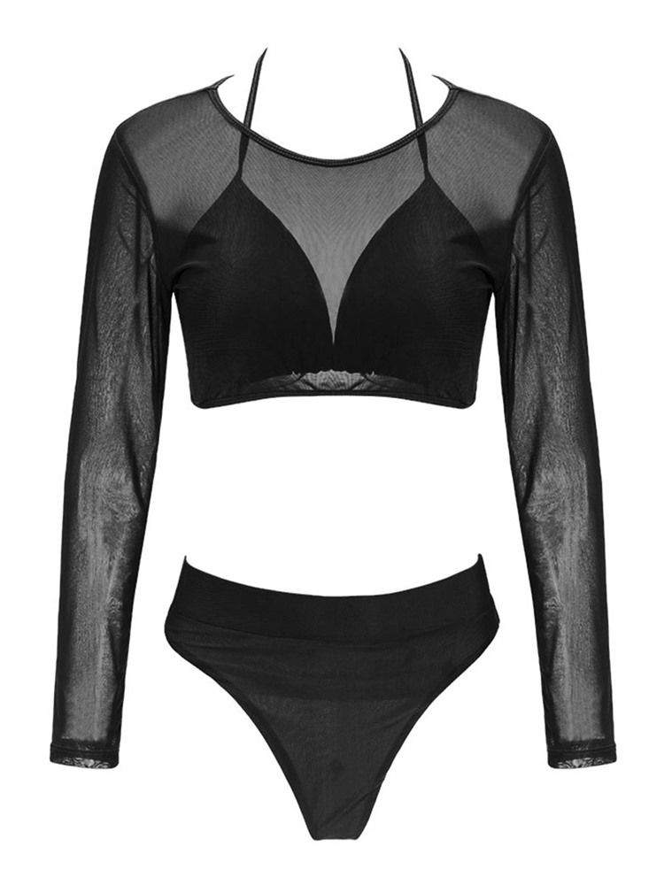 Conjunto De Biquíni Feminino Liso De Cintura Alta Com 3 Peças