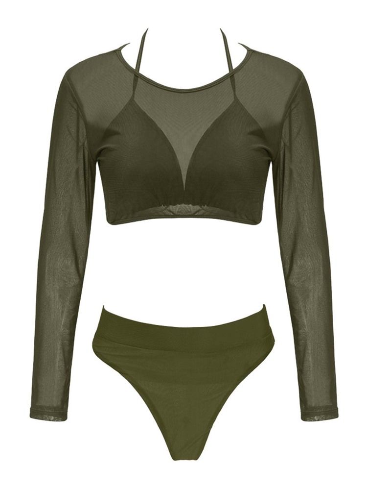 Conjunto De Biquíni Feminino Liso De Cintura Alta Com 3 Peças