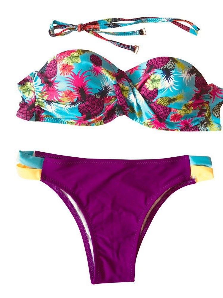 Conjunto De Biquíni Feminino Biquíni Micro Sexy Estampado Com Cordões