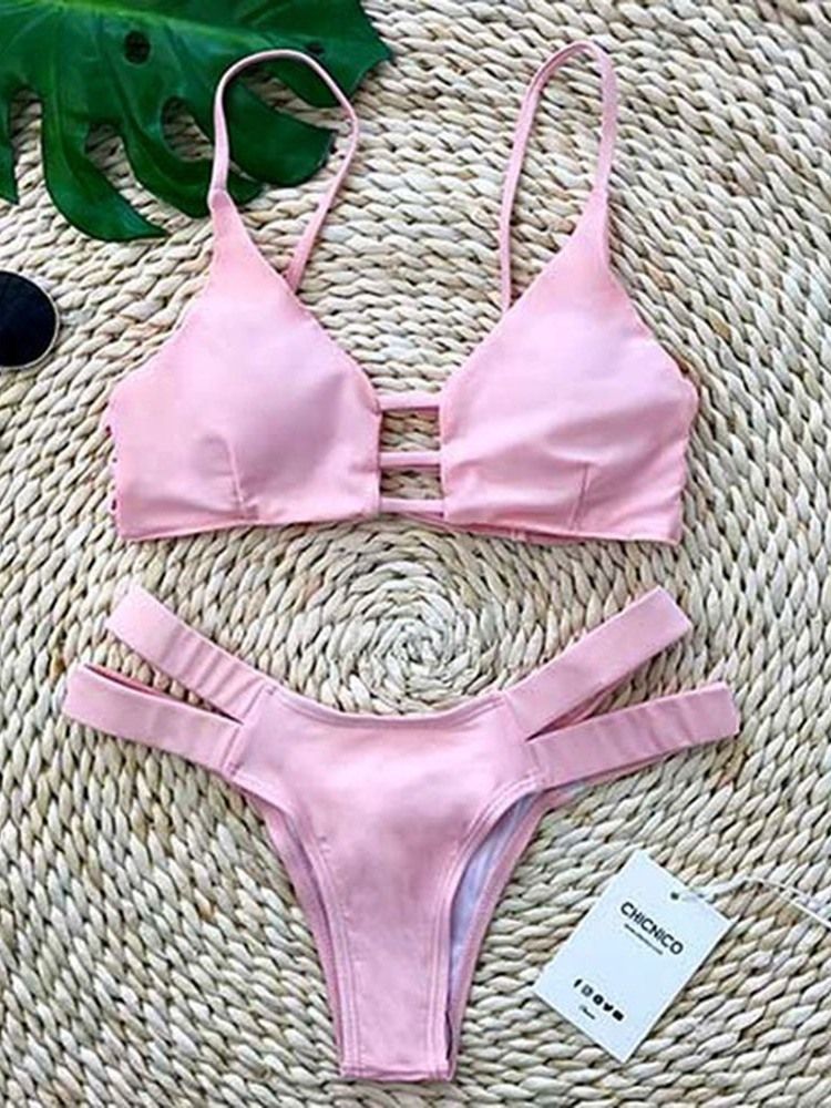 Conjunto De Biquíni Liso Sexy Feminino