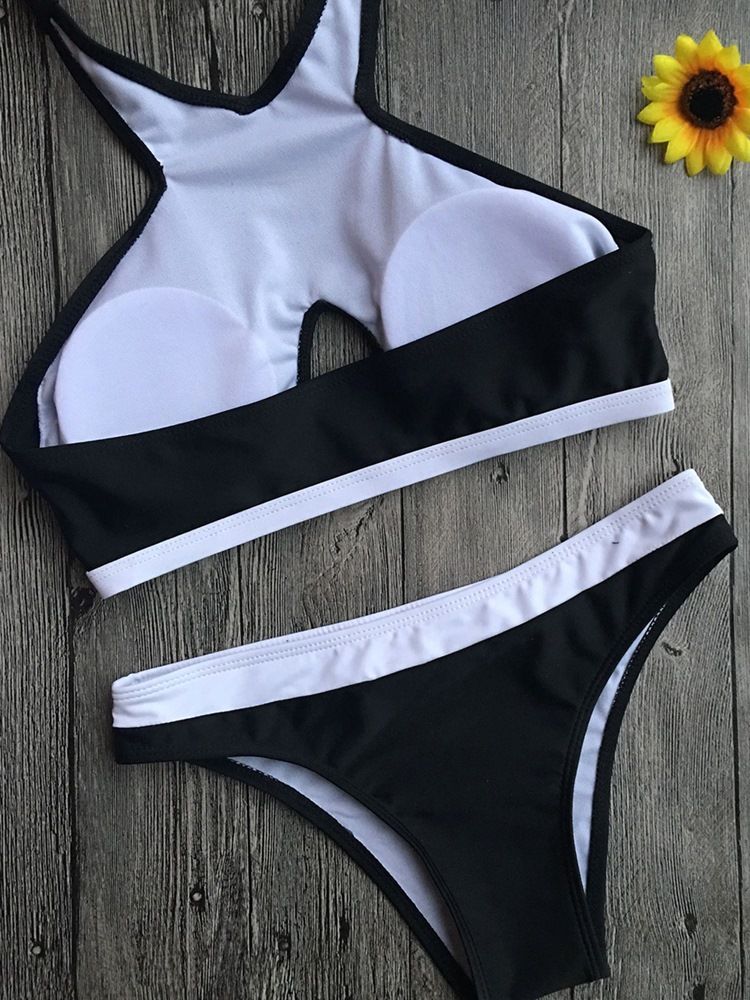 Conjunto De Biquíni Oco Com Bloco De Cor Sexy Feminino