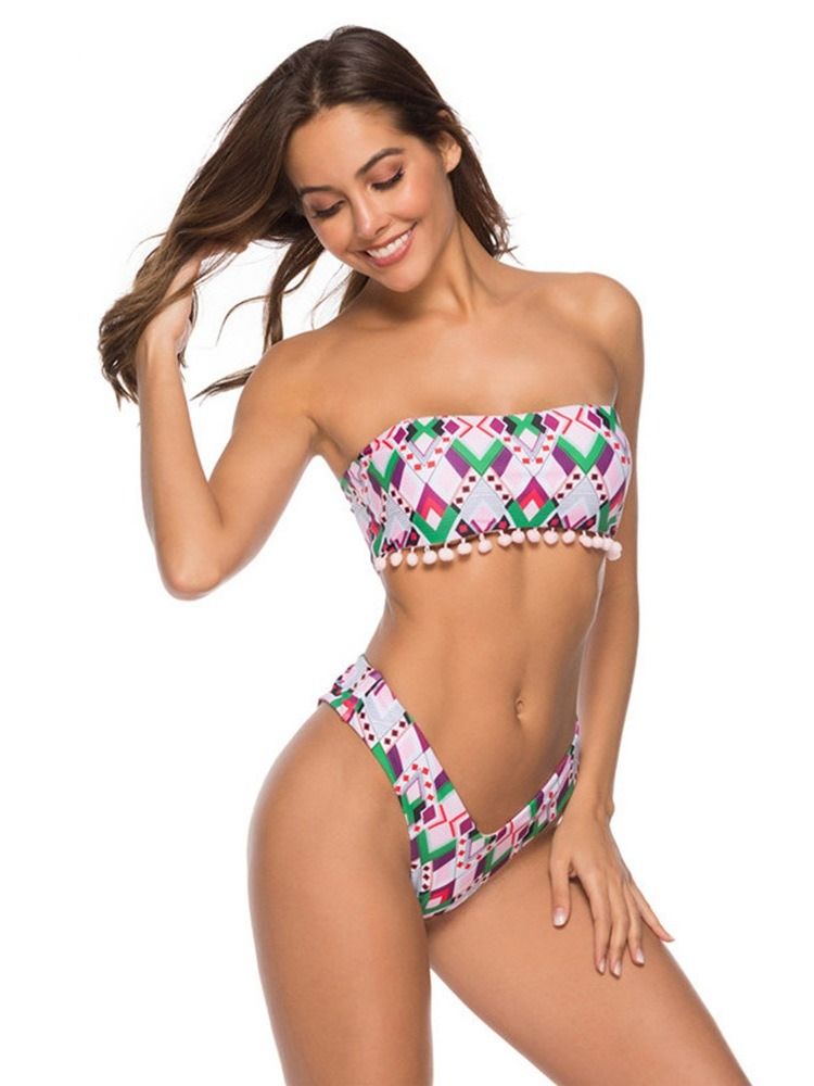 Conjunto De Biquíni Sexy Com Estampa De Padrão Geométrico Feminino