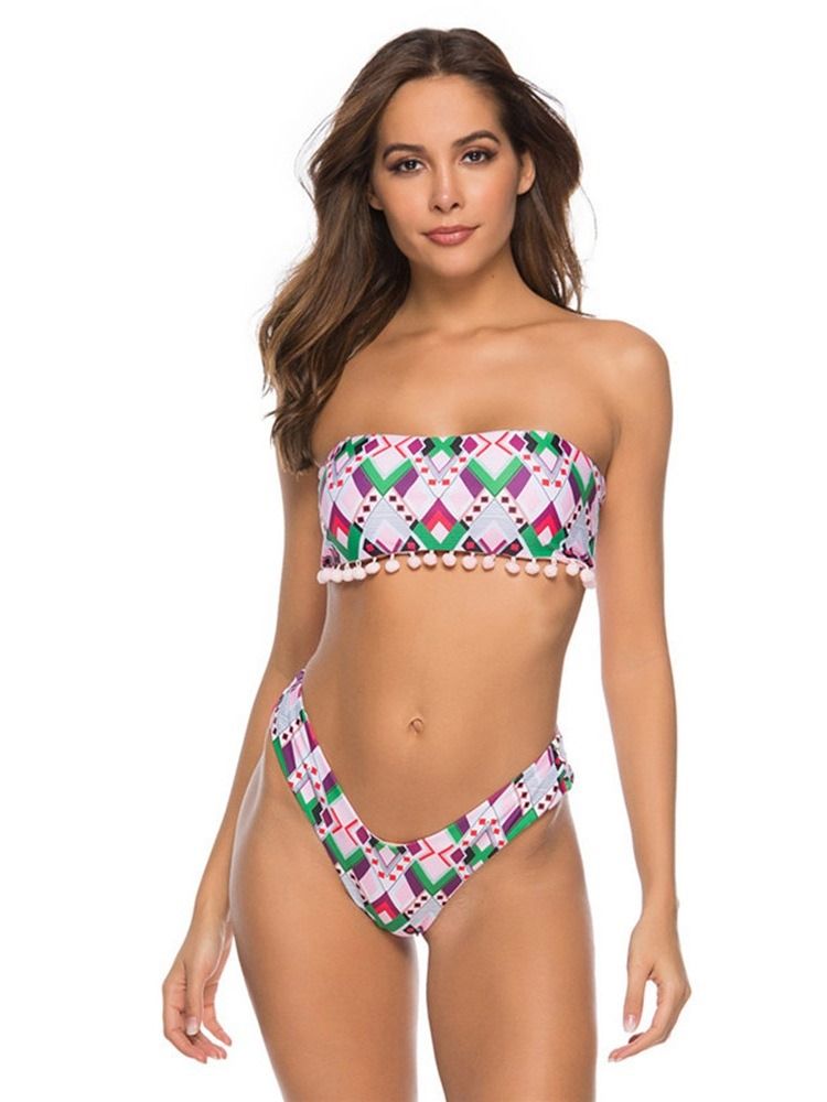 Conjunto De Biquíni Sexy Com Estampa De Padrão Geométrico Feminino