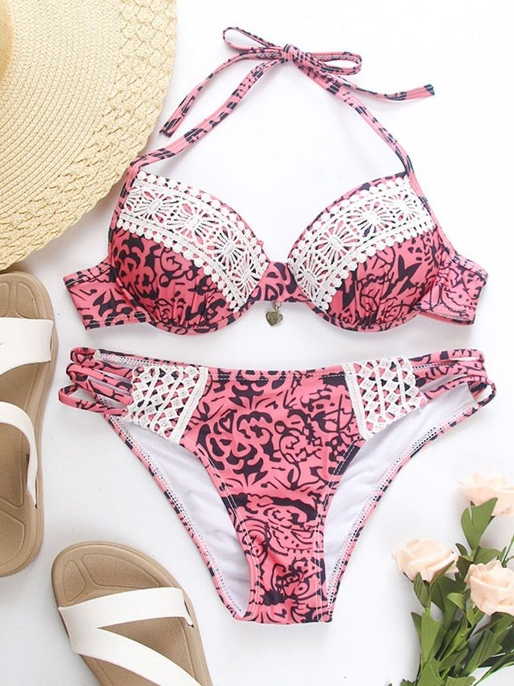 Conjunto Feminino Tankini Com Estampa De Renda E Maiô