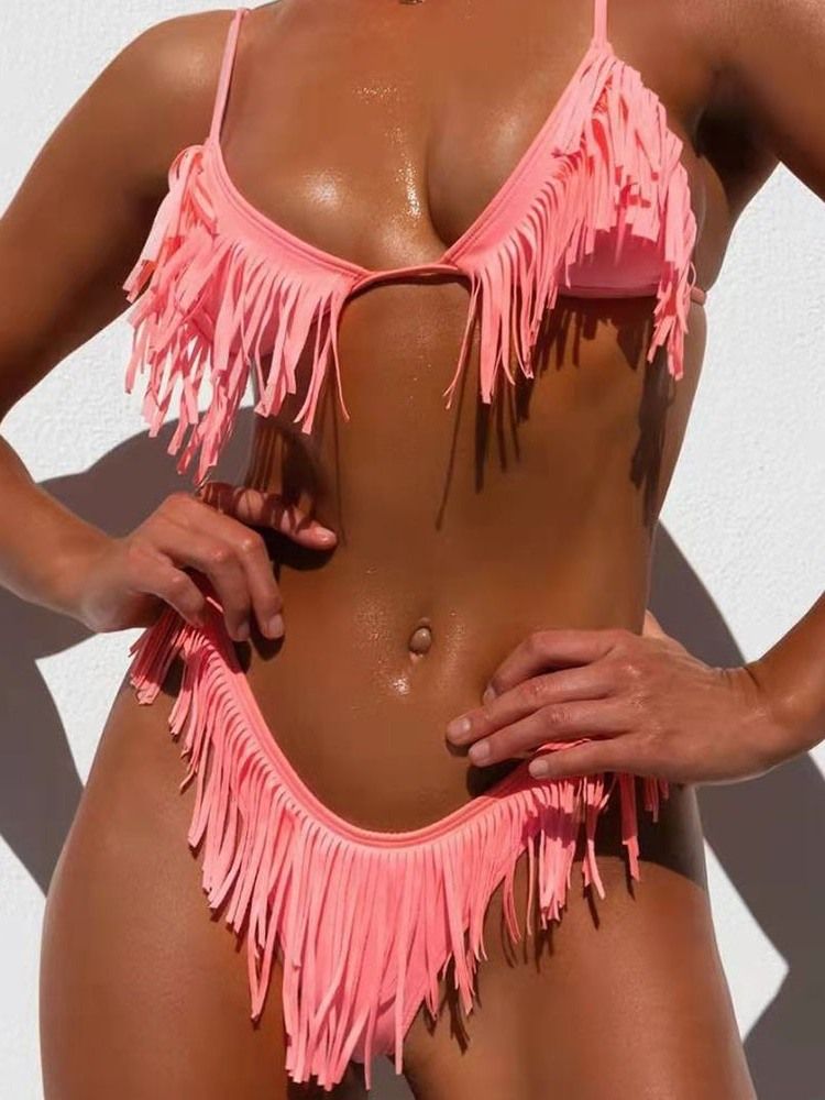 Conjunto Tassel Plain Tankini Feminino Conjunto Swimwear