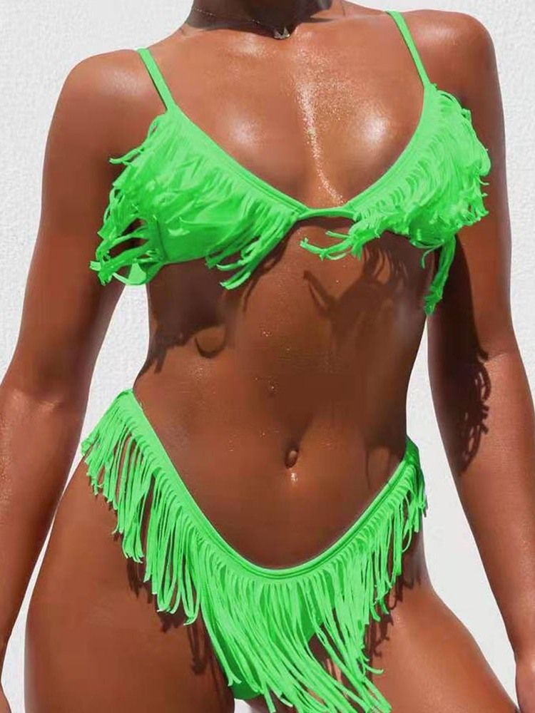 Conjunto Tassel Plain Tankini Feminino Conjunto Swimwear