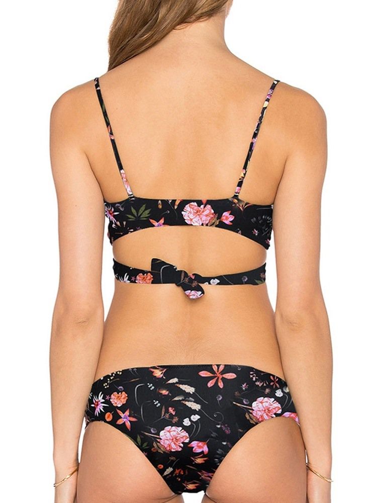 Fato De Banho Sexy Feminino Floral Com Cordões De Nylon