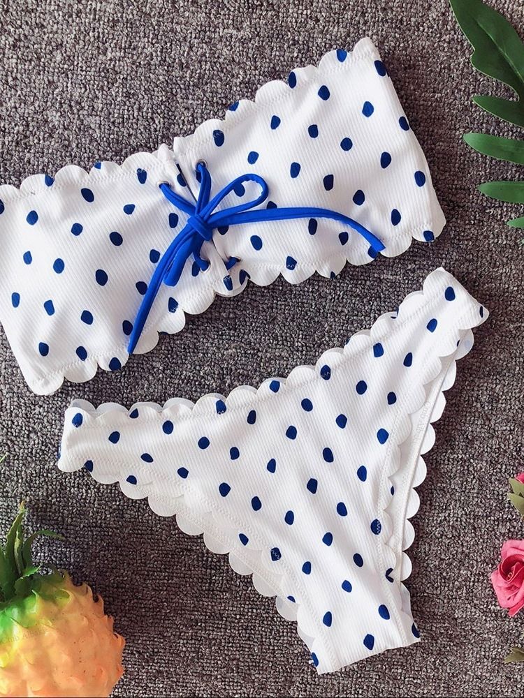 Traje De Banho Feminino Bowknot Sexy Às Bolinhas