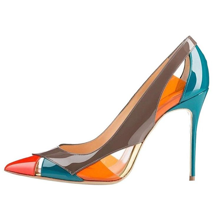 Bloco De Cores Peep Toe De Salto Agulha Para Mulheres