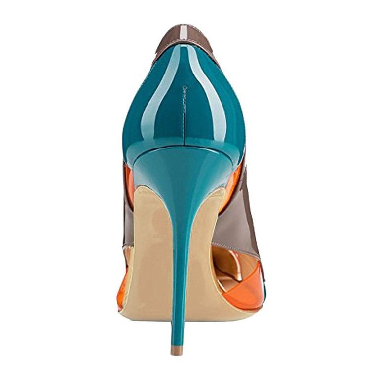 Bloco De Cores Peep Toe De Salto Agulha Para Mulheres