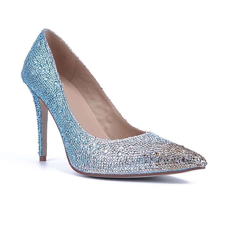 Bombas Femininas De Ponta Azul Com Decoração De Strass