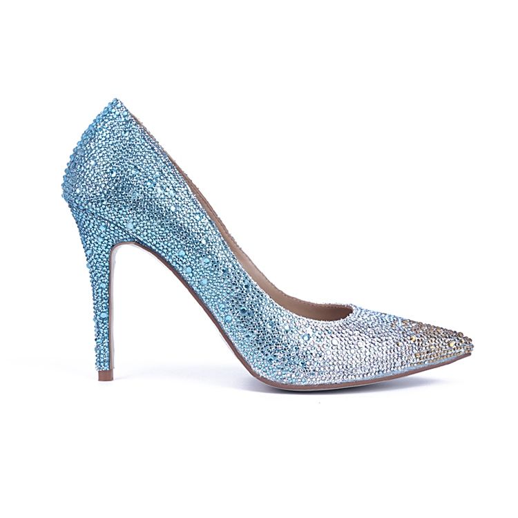 Bombas Femininas De Ponta Azul Com Decoração De Strass