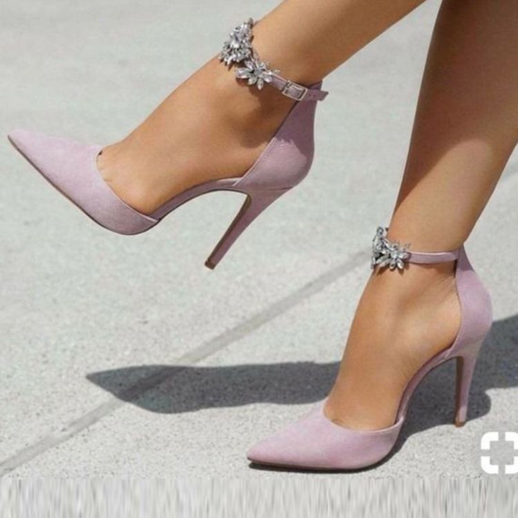 Bombas De Salto Agulha Feminino Camurça Com Strass