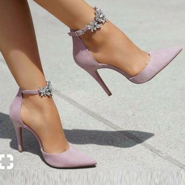 Bombas De Salto Agulha Feminino Camurça Com Strass