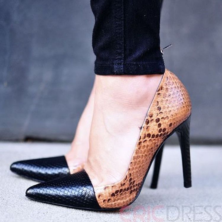 Mulheres Snake Print Patchwork Point Toe Pumps