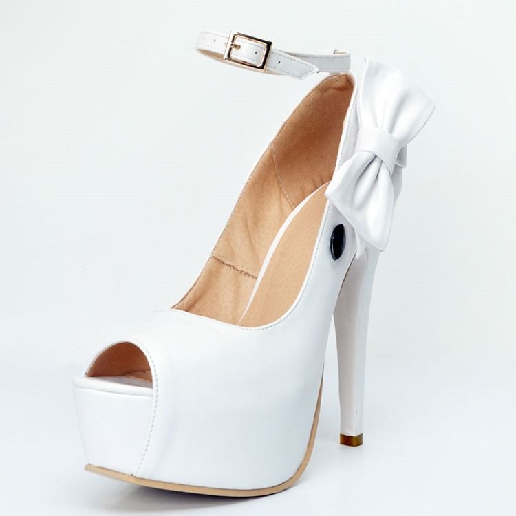 Peep Toe Feminino Stiletto Pumps Com Bowknot