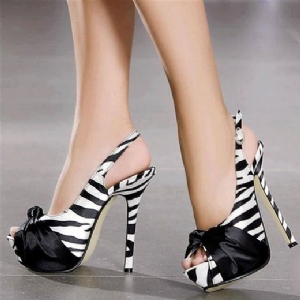 Sandálias Femininas Zebra Patchwork Peep Toe Stiletto