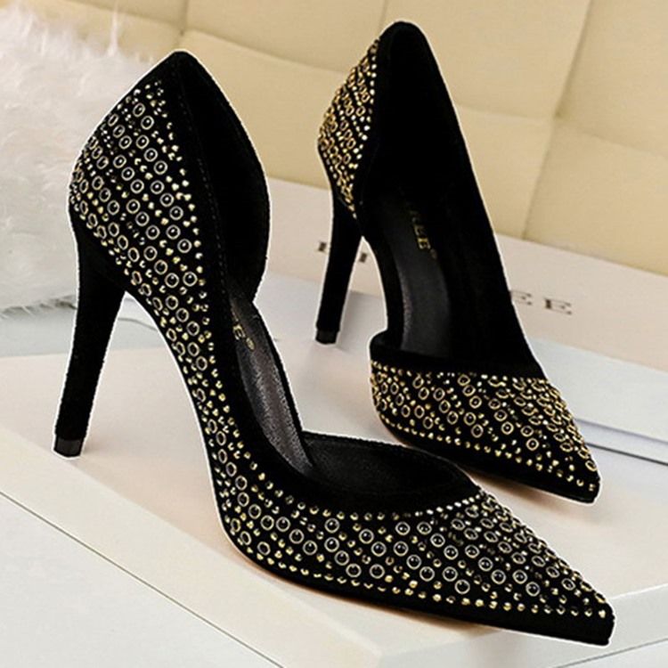 Strass Faux Suede Salto De Estilete Salto Agulha Feminino