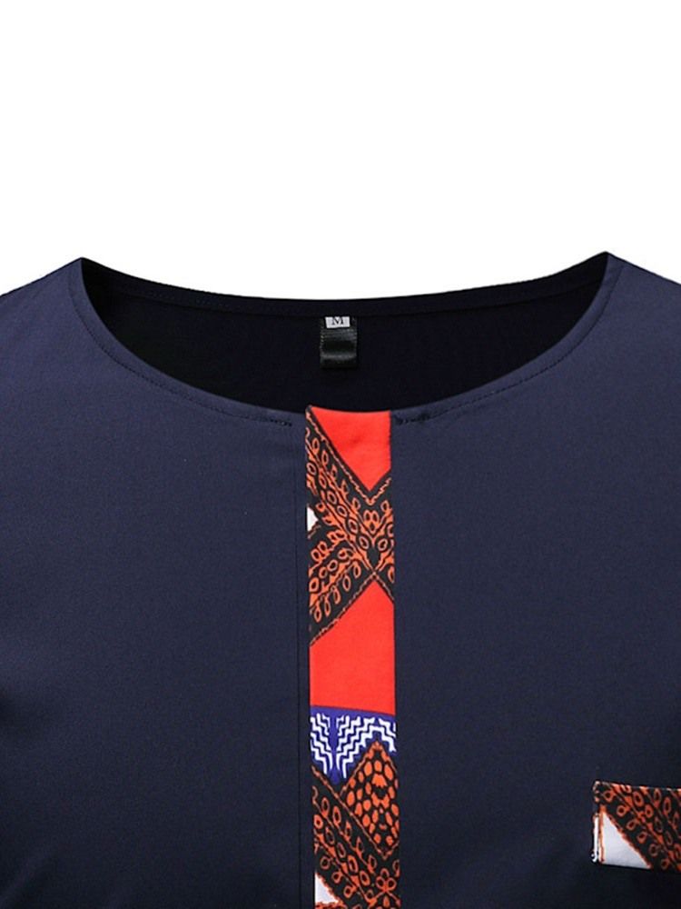 African Fashion Dashiki Color Block Patchwork Camiseta Casual Masculina