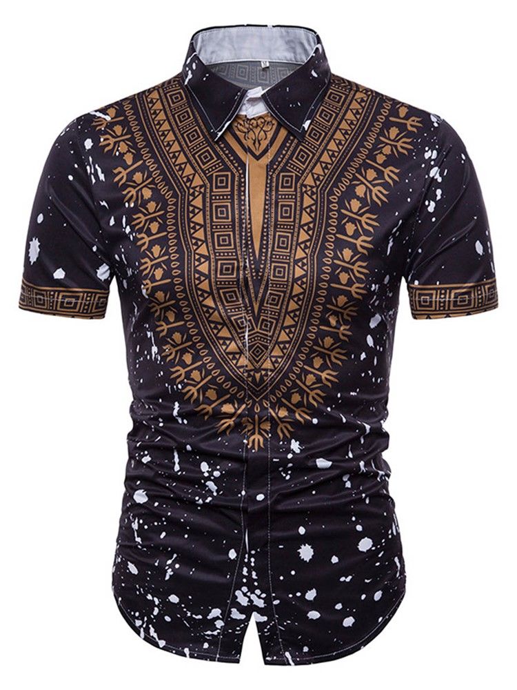 African Fashion Dashiki Print Mens Manga Curta Shirt