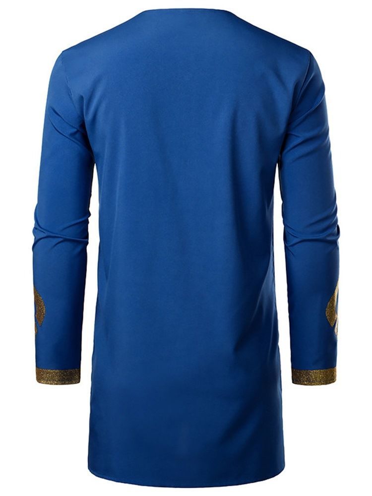 Bloco De Cores Com Estampa Redonda De Gola Redonda Masculina Fina Camisa De Primavera