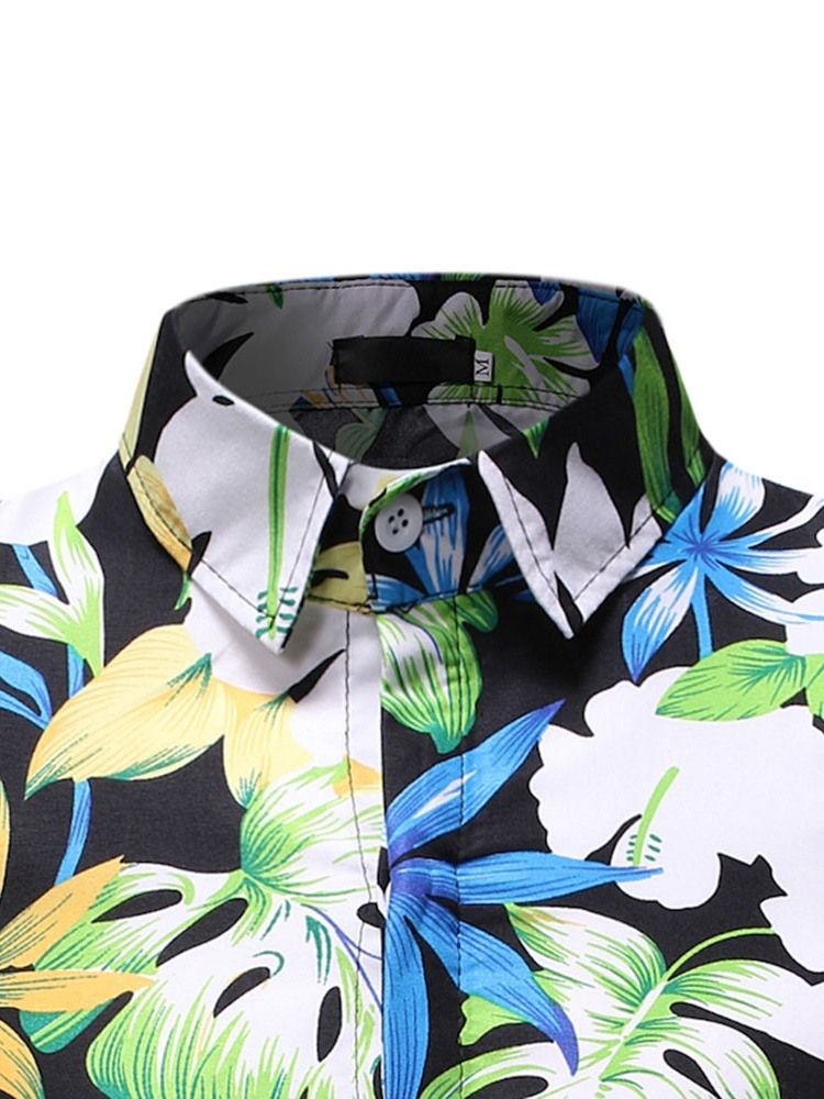 Blocos De Cores Estampado Casual Slim Masculino Camisa De Peito Único