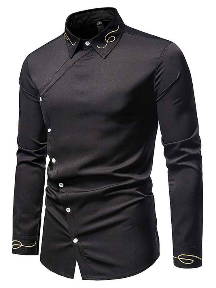 Bordado De Lapela Camisa Casual Masculina De Outono