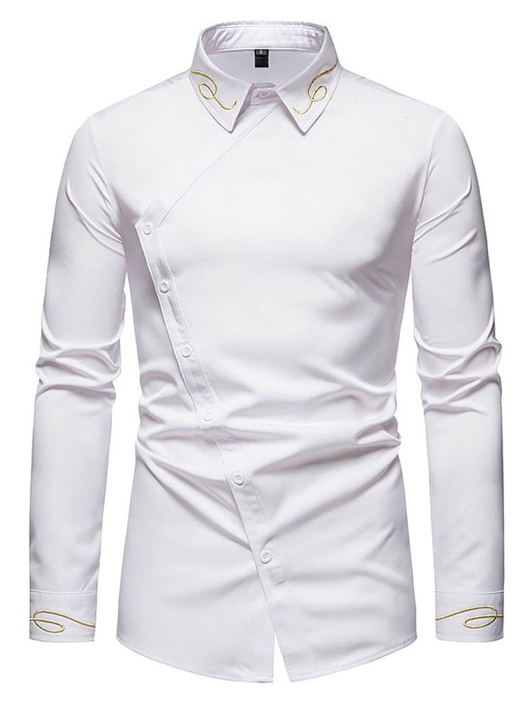 Bordado De Lapela Camisa Casual Masculina De Outono