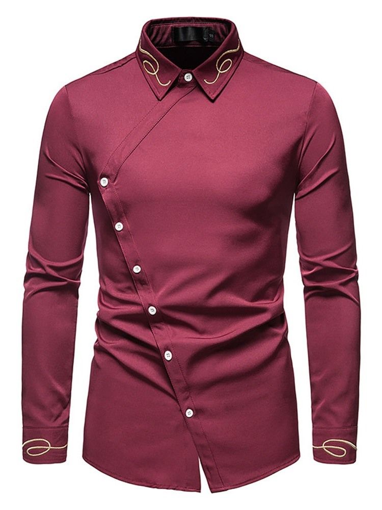 Bordado De Lapela Camisa Casual Masculina De Outono