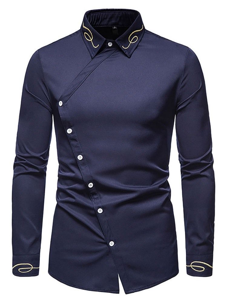 Bordado De Lapela Camisa Casual Masculina De Outono