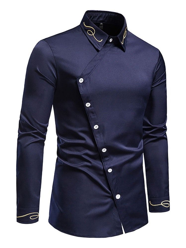 Bordado De Lapela Camisa Casual Masculina De Outono