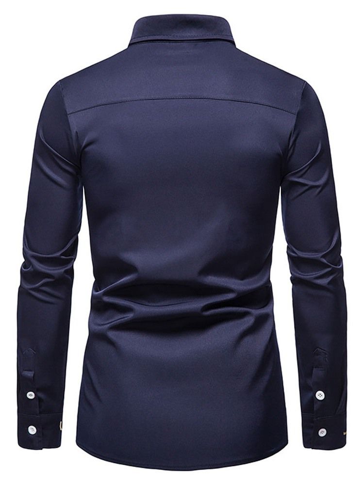 Bordado De Lapela Camisa Casual Masculina De Outono