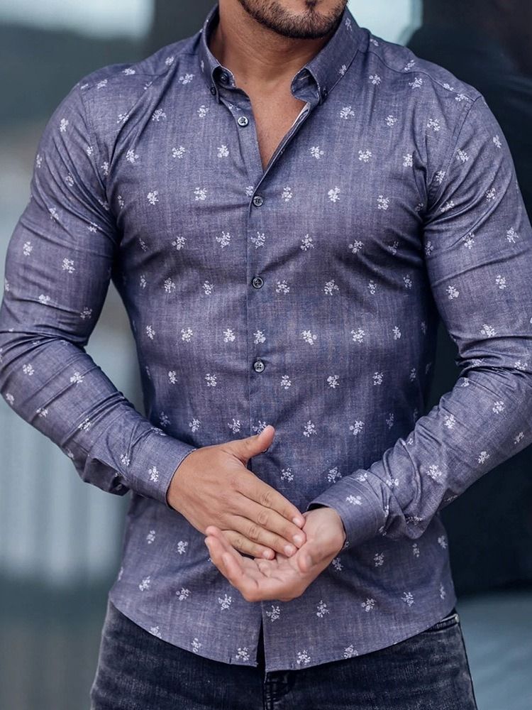 Camisa Casual Masculina Com Estampa De Botão De Lapela