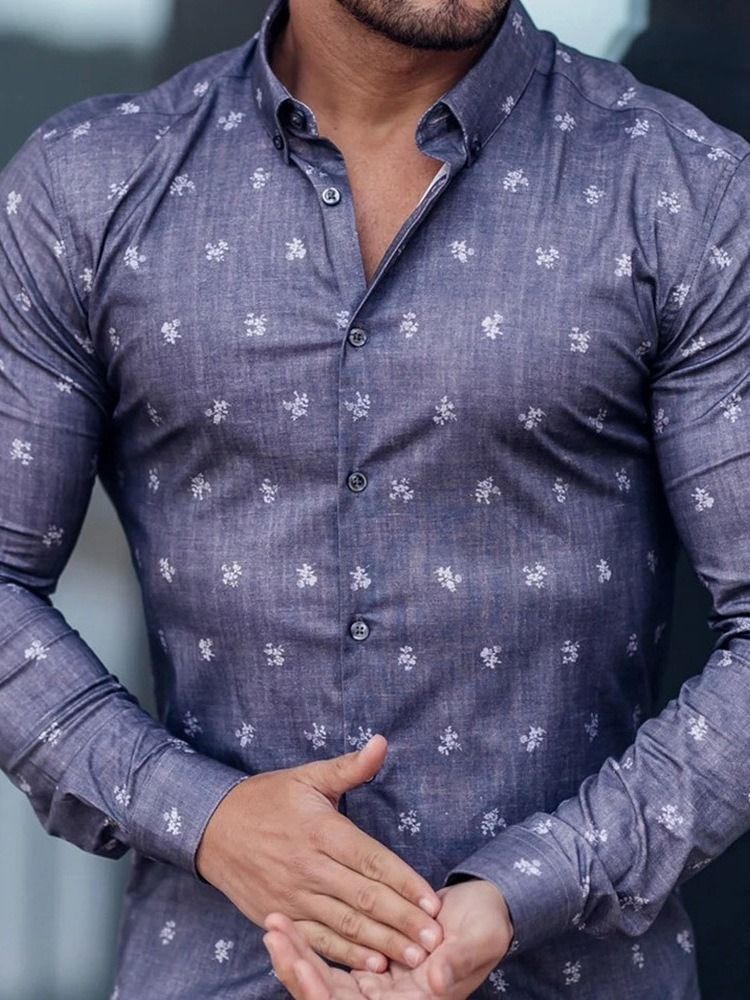 Camisa Casual Masculina Com Estampa De Botão De Lapela