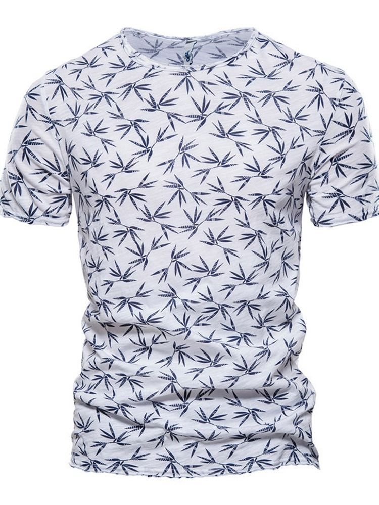 Camisa Casual Masculina Com Estampa De Gola Redonda