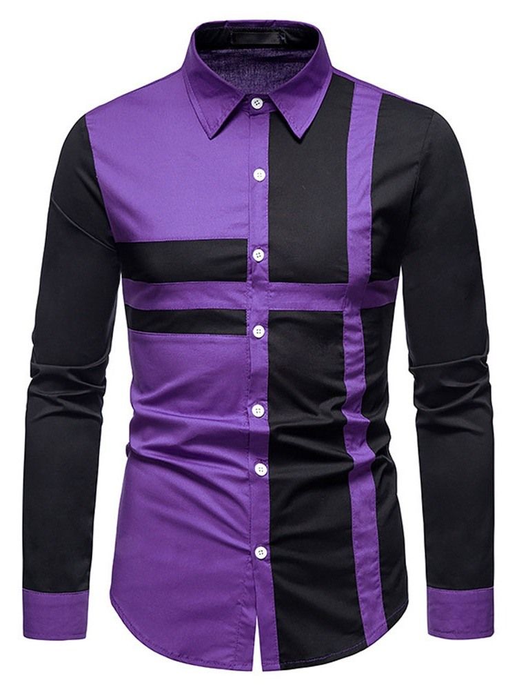 Camisa Casual Patchwork Color Block Fall Single Breasted Masculino