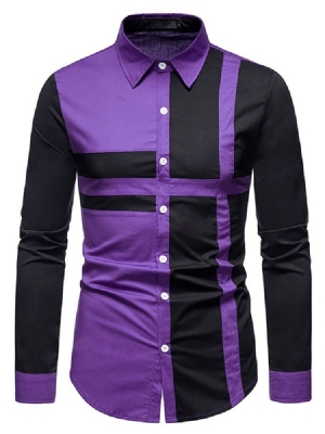 Camisa Casual Patchwork Color Block Fall Single Breasted Masculino