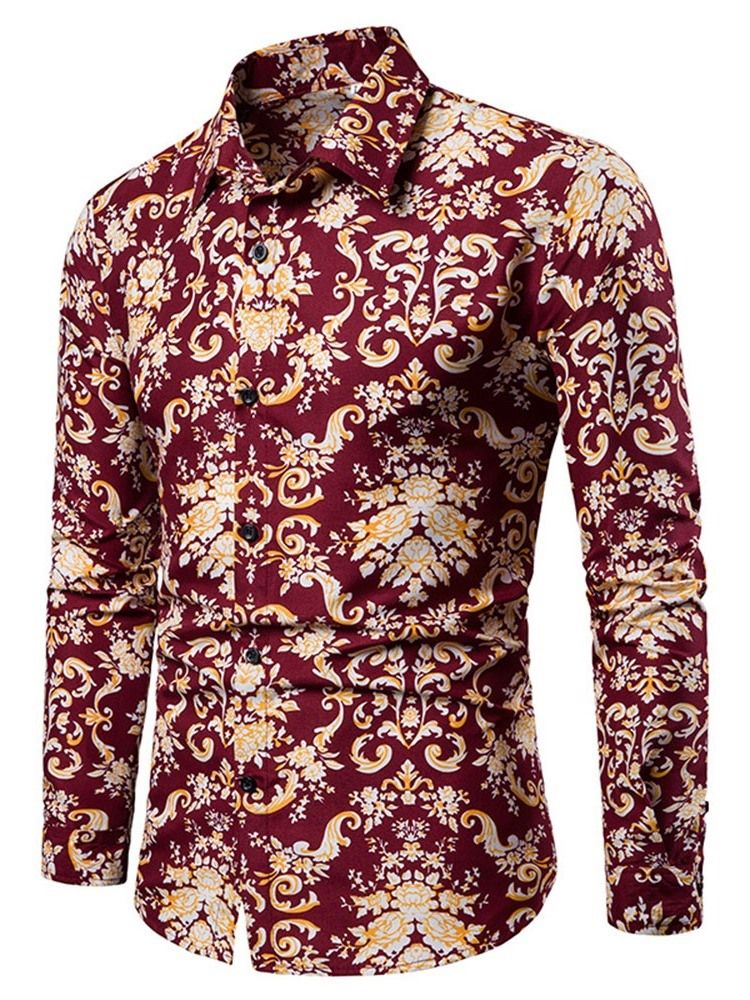 Camisa Feminina De Lapela Europeia Slim Com Peito Único Floral