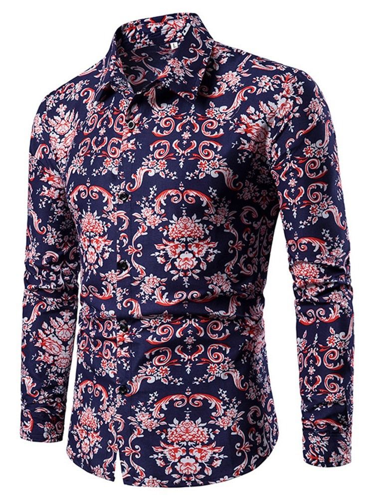 Camisa Feminina De Lapela Europeia Slim Com Peito Único Floral