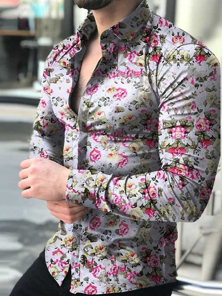 Camisa Feminina Slim Com Estampa De Lapela Floral De Peito Único