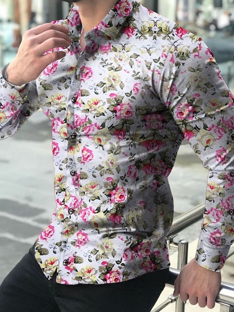 Camisa Feminina Slim Com Estampa De Lapela Floral De Peito Único