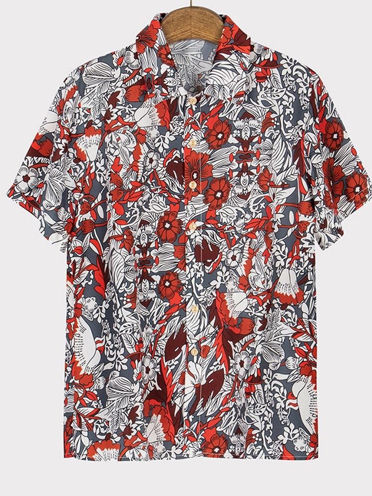 Camisa Floral Lapela De Peito Único Masculino