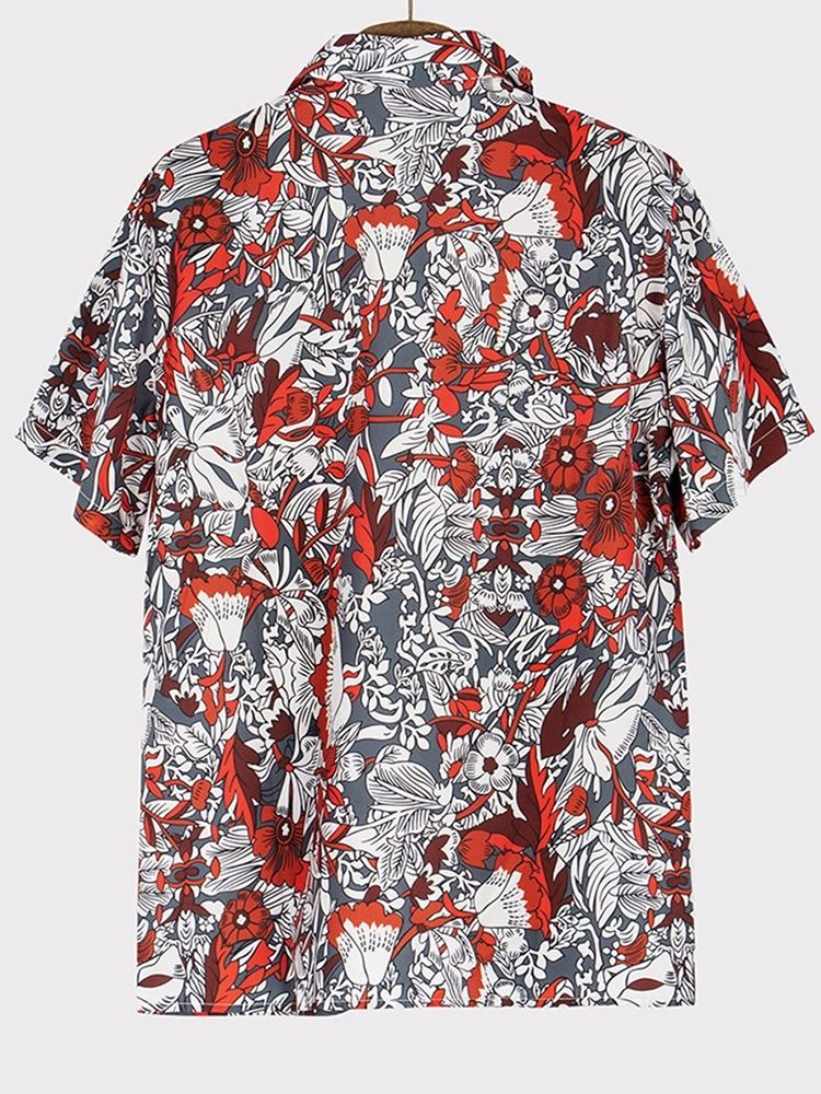 Camisa Floral Lapela De Peito Único Masculino