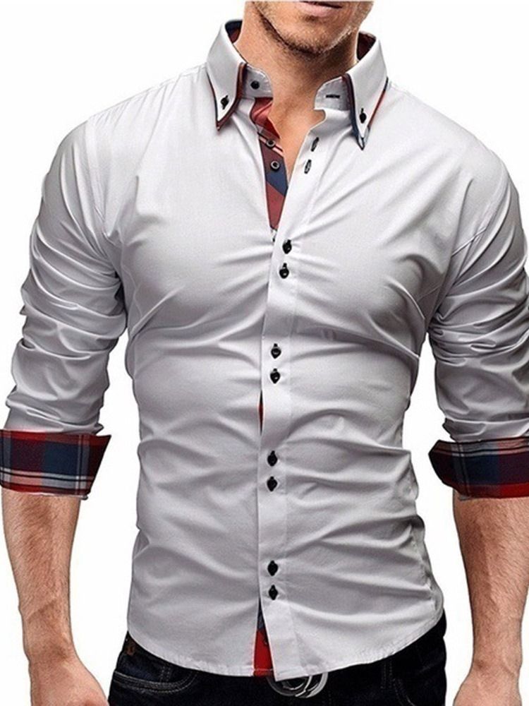 Camisa Justa Masculina Com Estampa Xadrez Casual Botão Lapela